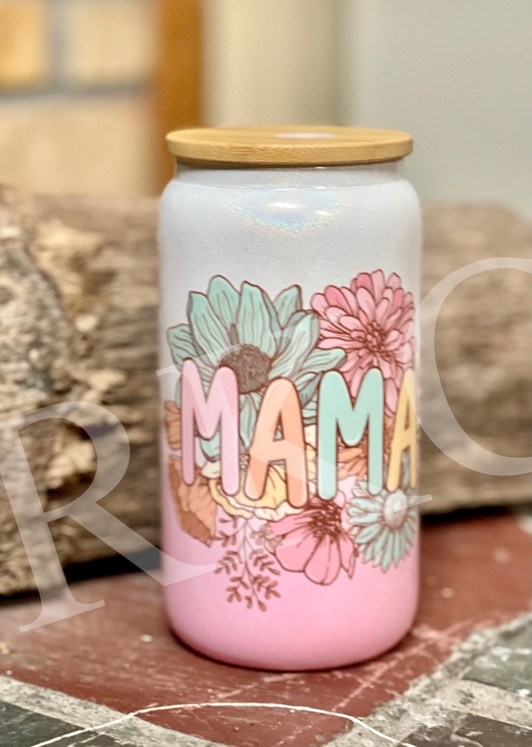 Mom Floral Glass Can